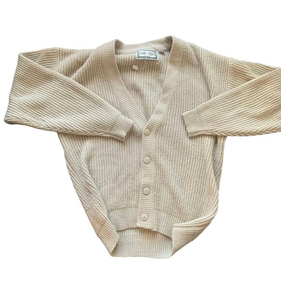 VINTAGE 90s Point Zero Beige Chunky Rib Knit Cardigan Mens SMALL - Picture 1 of 16